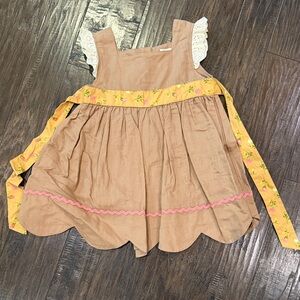 Matilda Jane Brown Sleeveless Dress with Yellow Floral Sash size 2